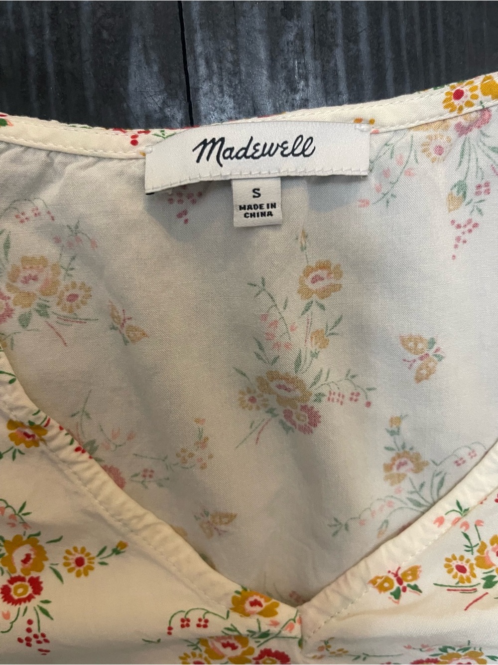 Madewell Tie-Front V-Neck Top - Cream Floral Small - Picture 5 of 6